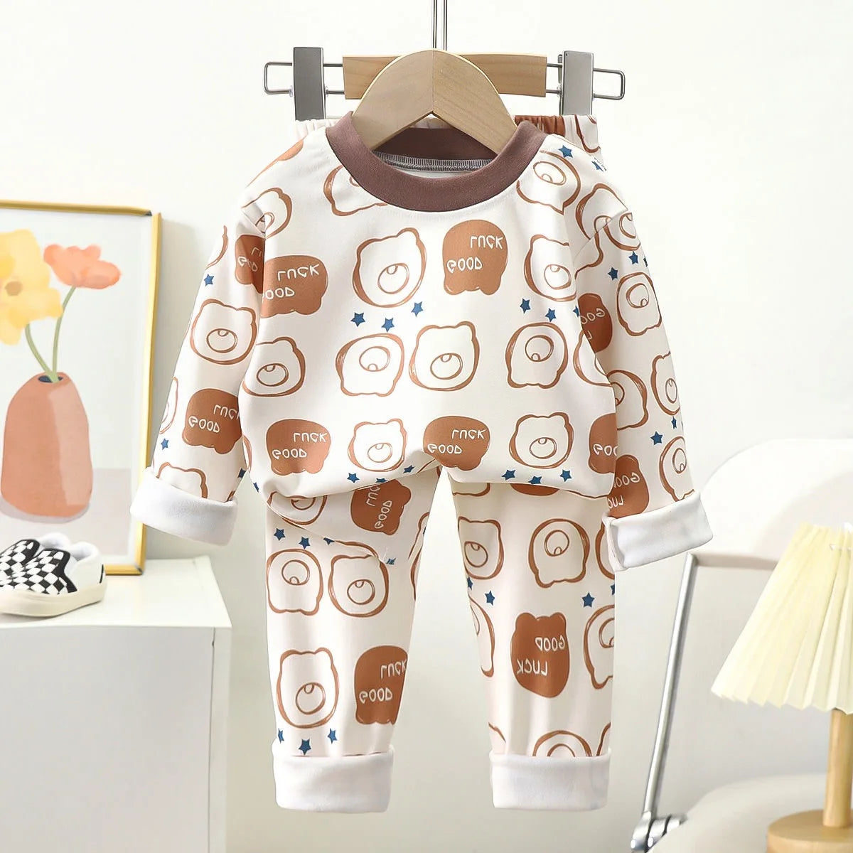 Kids' Cartoon Print Cotton Pajama Set – Long Sleeve Two-Piece Sleepwear
