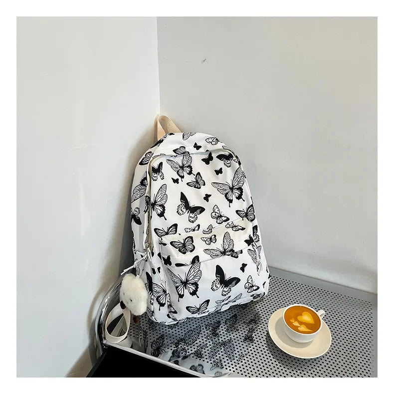 Butterfly Print Canvas Backpack for Women
