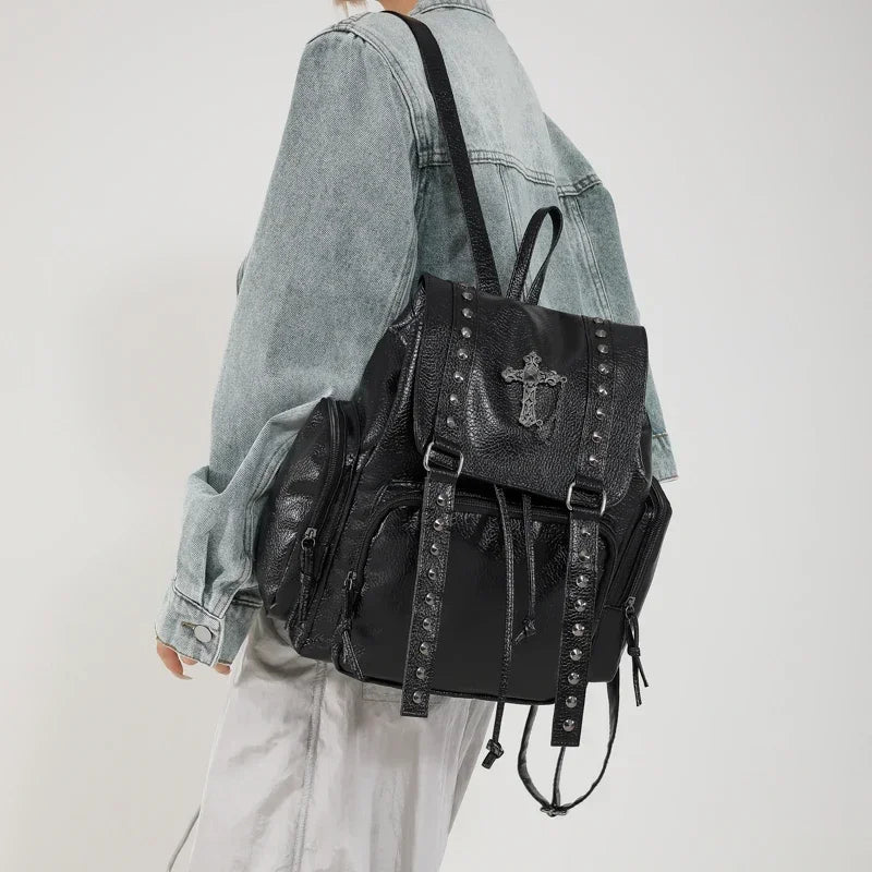 Gothic PU Leather Backpack with Rivet Accents