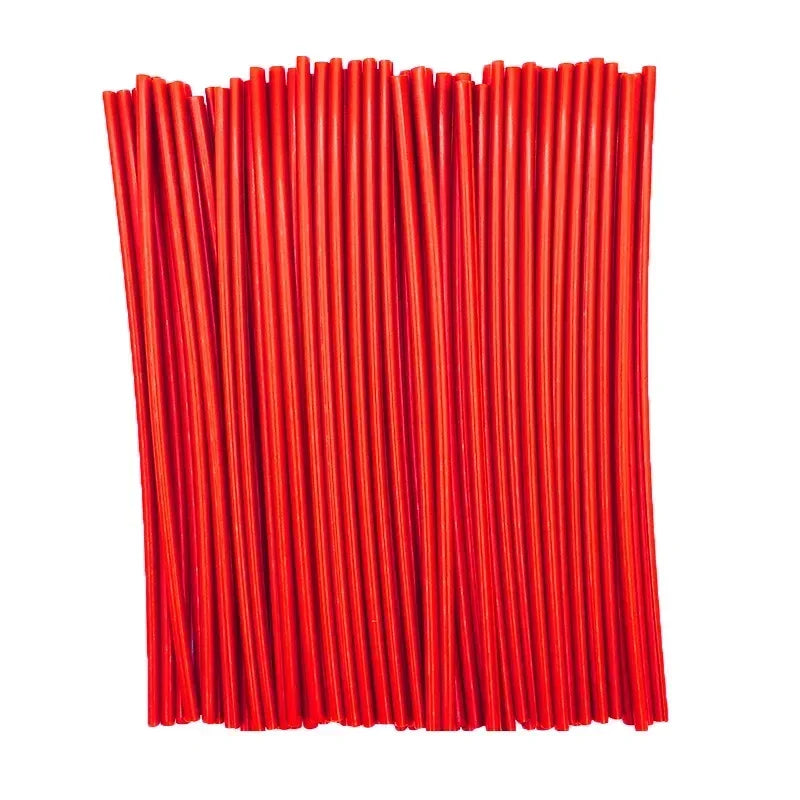 A bundle of 36 red motorcycle wheel spoke cover wraps.