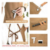 A brown canvas apron featuring multi-large pockets, cross-back straps, and utility tools.