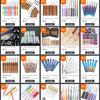 A collection of various household sewing machine needles in different sizes and colors.