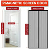 A pair of magnetic screen doors with self-sealing mesh, shown in white and gray slats.