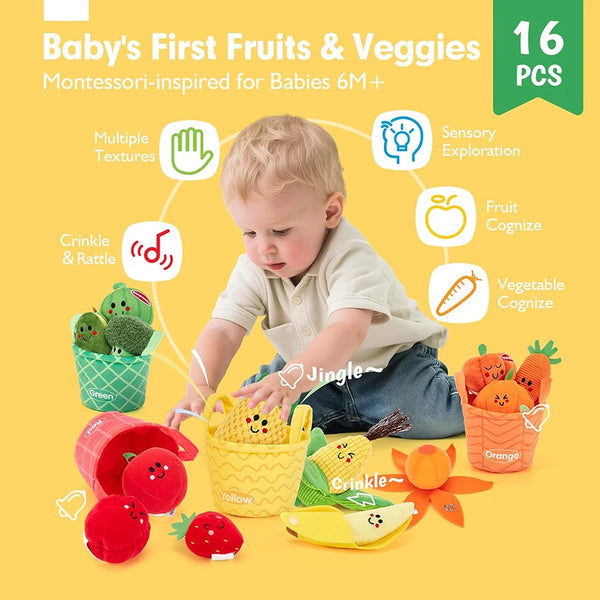 Soft Fruit & Vegetable Sensory Toy Set with Crinkle and Rattle