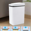 Three steps showing how to dispose of garbage bags into a touchless trash can with an airtight lid