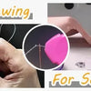Hands demonstrate using a needle threader set for hand sewing and sewing machine tasks.
