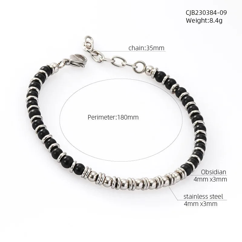 Natural Stone & Stainless Steel Beaded Bracelet