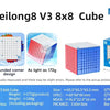 A box of the MFJS Meilong8 V3 8x8 Cube showing its dimensions and specifications.