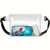Clear waterproof pouch designed to protect a smartphone for swimming, diving, and outdoor activities.
