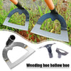 A set of high-carbon steel weeding hoe and hollow hoe tools shown in various angles.