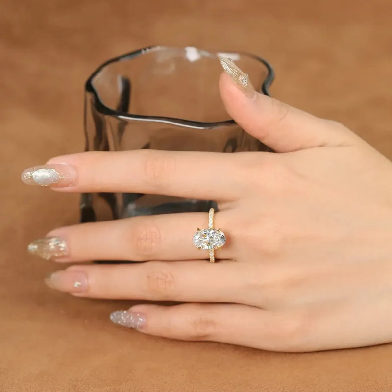 4.5ct Oval Moissanite Engagement Ring with Hidden Halo