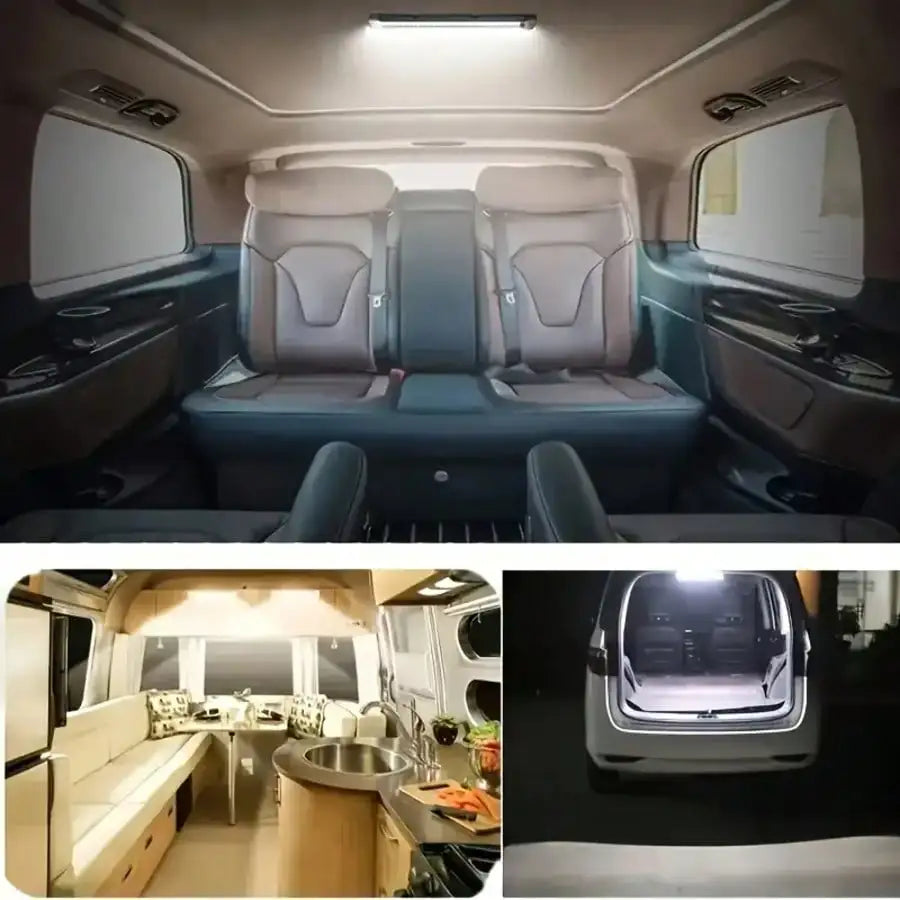 Interior view of a vehicle showing the Motion Sensor LED Night Light installed on the dashboard.