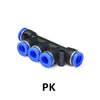 A black and blue industrial pneumatic push-to-connect fitting assembly.