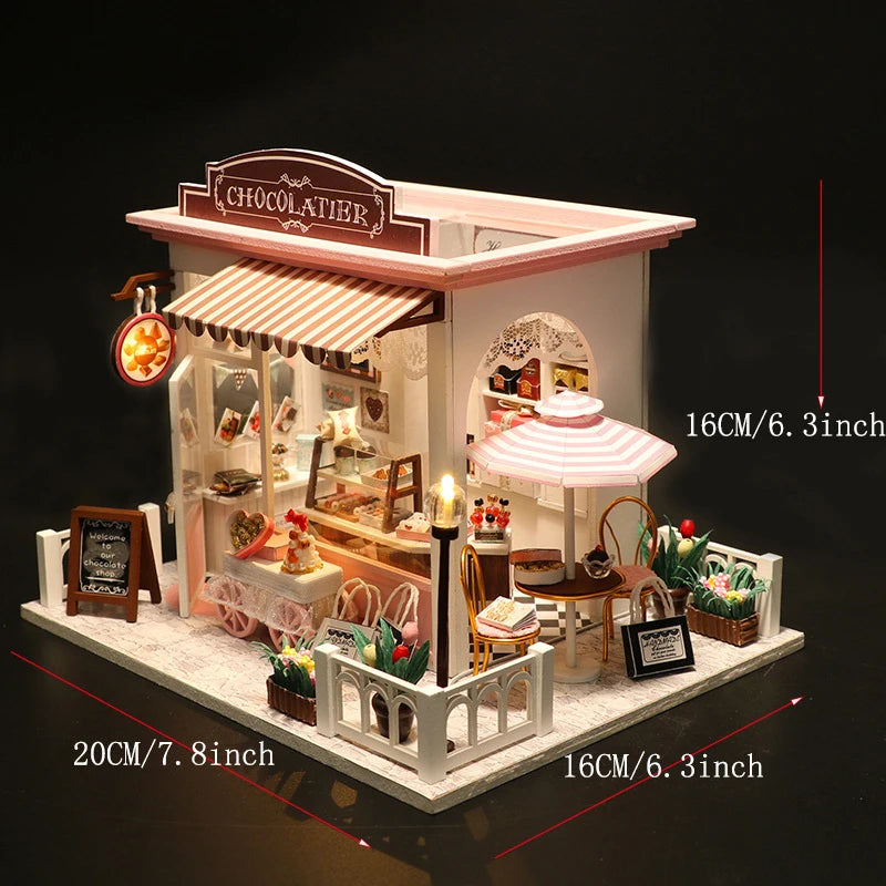DIY Wooden Dollhouse Miniature Coffee Shop Model Kit