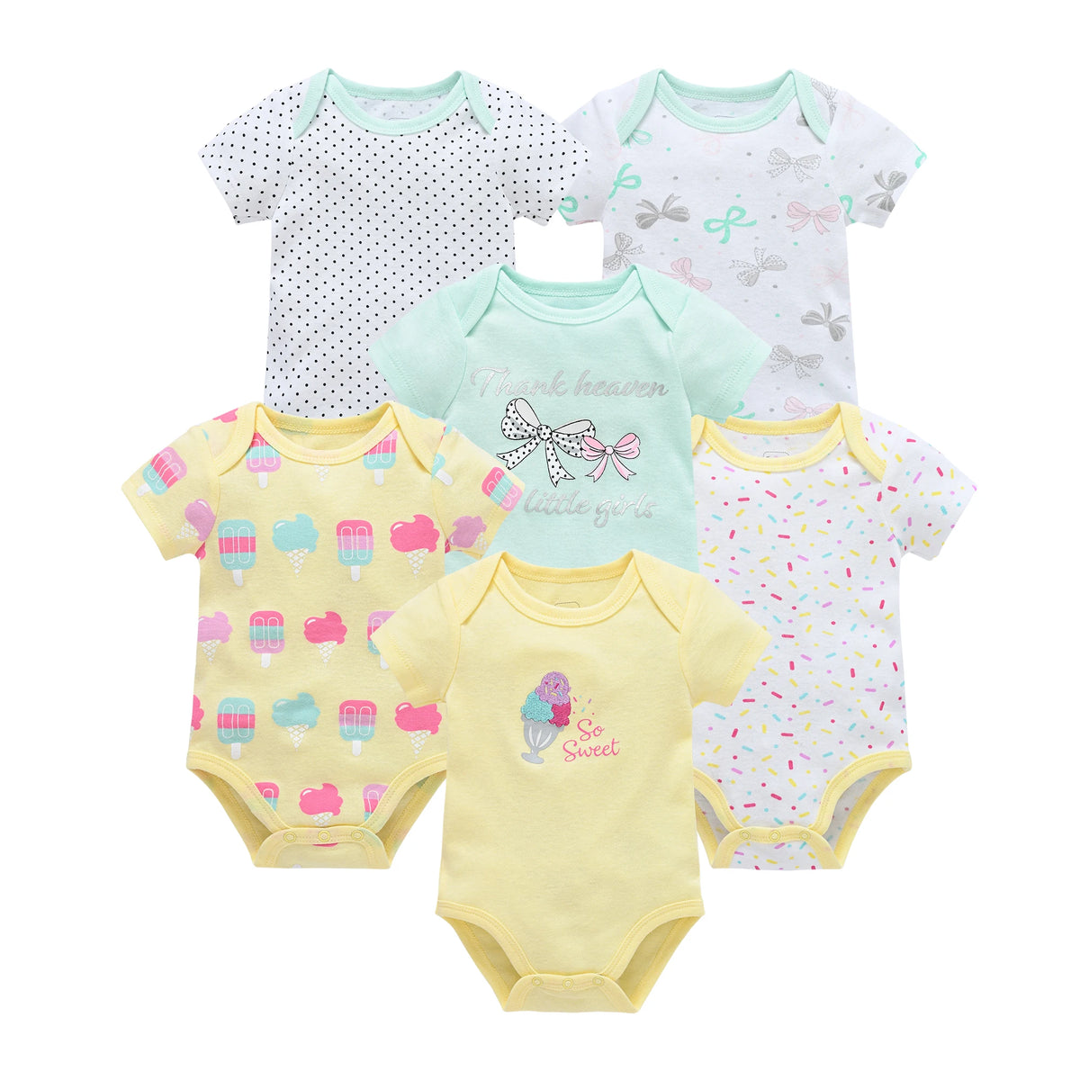 Cotton Short Sleeve Baby Bodysuits – Floral Print, 0-12 Months