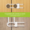 White adjustable U-shaped cabinet locks designed to fit side handles or knobs.