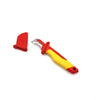 A red and yellow insulated cable stripping knife tool.