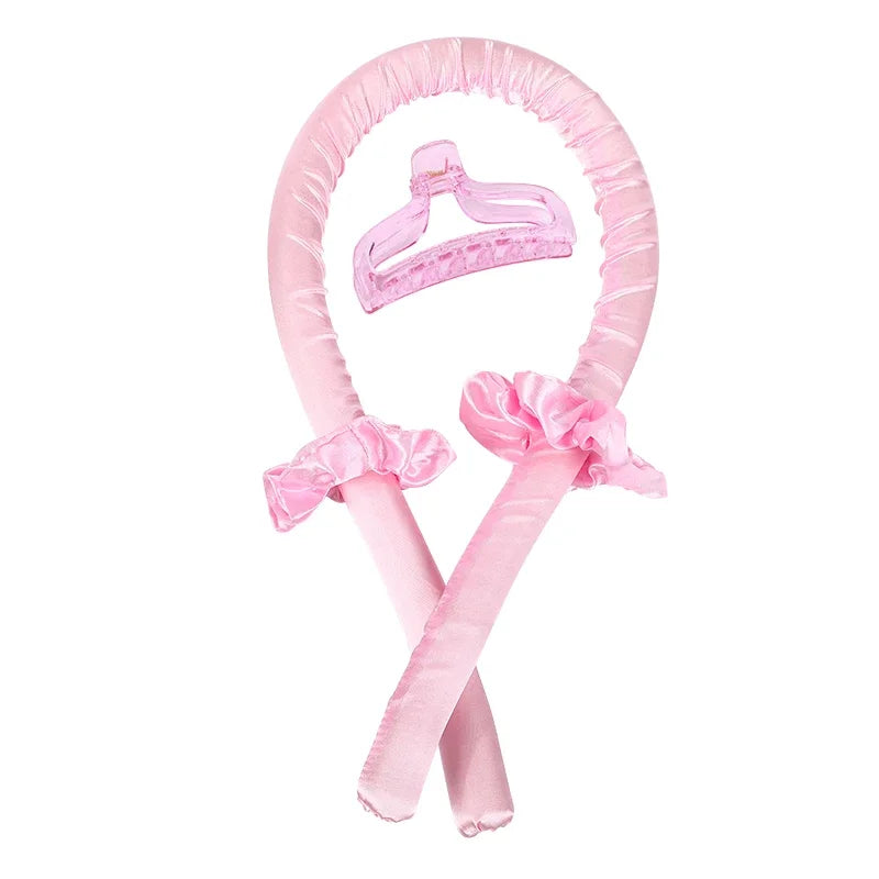 Diadema de seda sin calor rosa con detalles de volantes