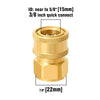 A brass quick connect adapter set featuring a 5/8 inch to 3/8 inch connection and a 7/8 inch size.