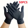 A pair of black heavy-duty nitrile disposable gloves with a diamond texture shown against a white background.