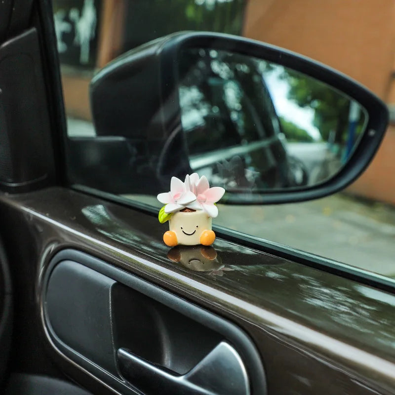 Resin Flower Pot Elf Figurine for Car Interior & Desktop