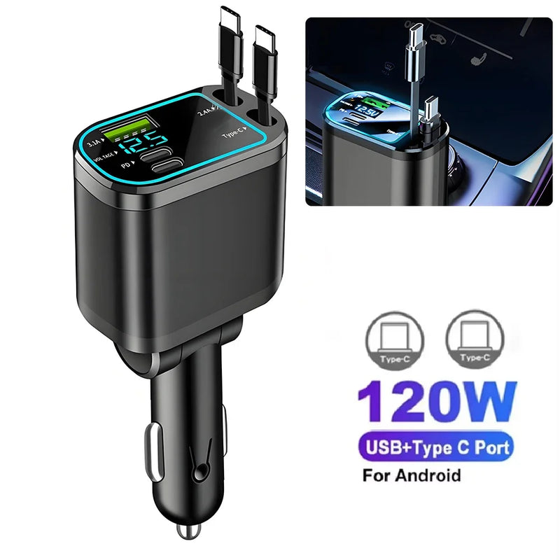 Cargador de Auto Retráctil de 180W con Iluminación Ambiental