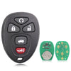 A black replacement remote key fob for select GM vehicles, shown with its internal circuit board components.