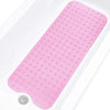 Pink non-slip bathtub mat with suction cups and drain holes