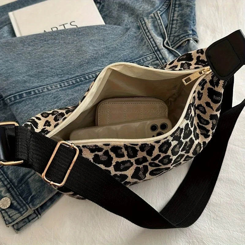 Leopard Print Nylon Crossbody Bag