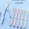 A collection of multiple colored mini pen-shape scissors and cutters displayed on a light blue background.