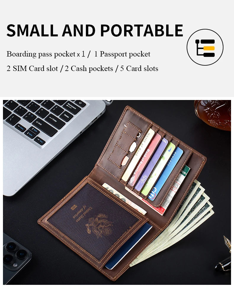 Vintage Genuine Leather Passport Holder with RFID Blocking