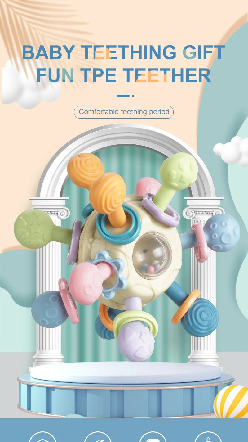 Baby Sensory Rattle Ball with Silicone Teether