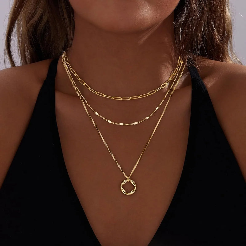Layered Gold & Silver Chain Necklace Set