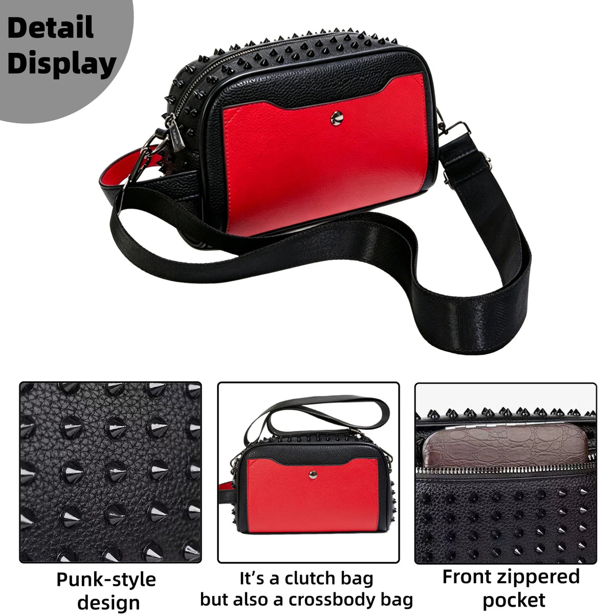2-in-1 Convertible PU Leather Crossbody & Clutch Bag