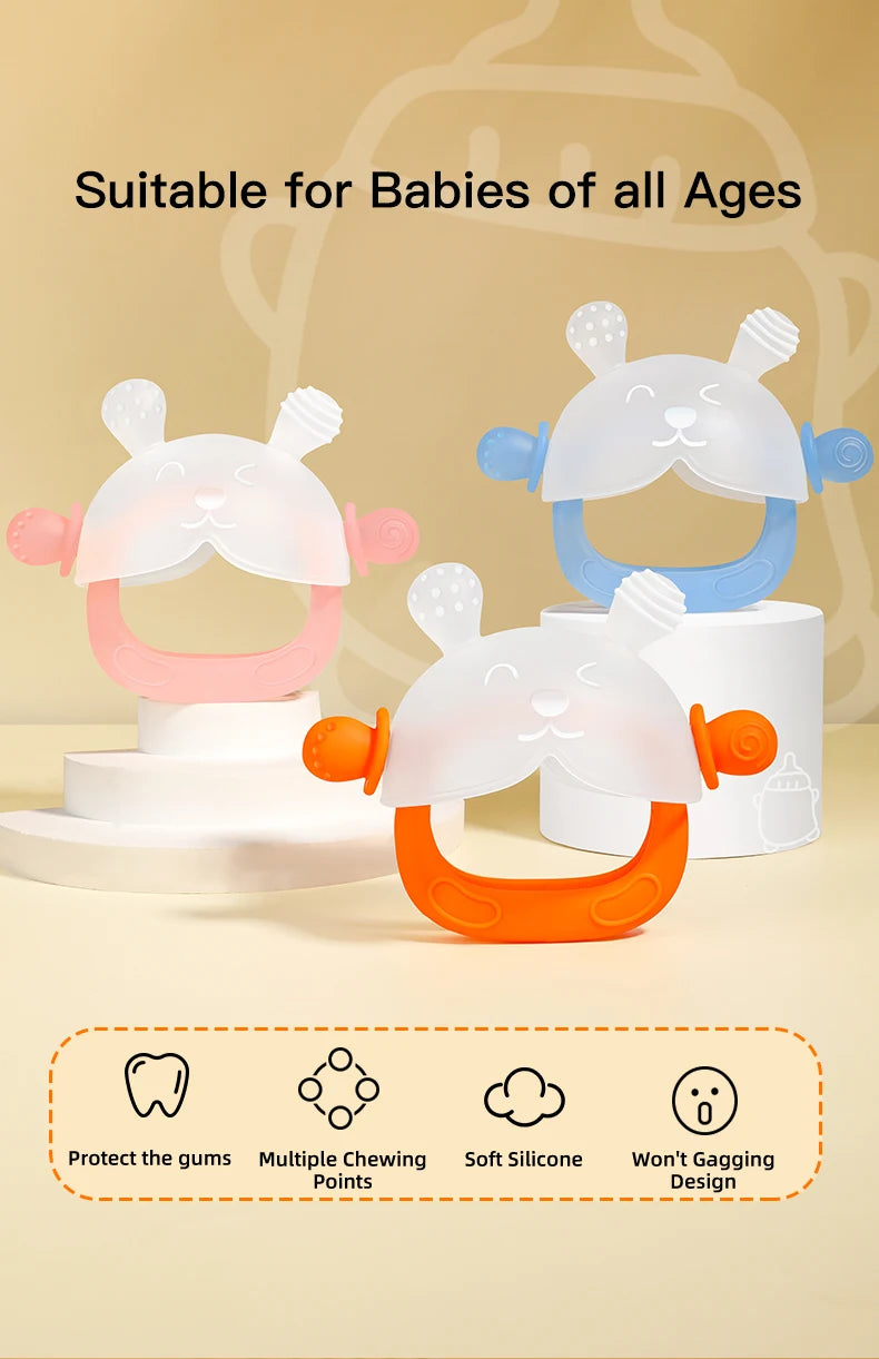 Bunny-Shaped Silicone Teether with Full-Hand Grip for Babies