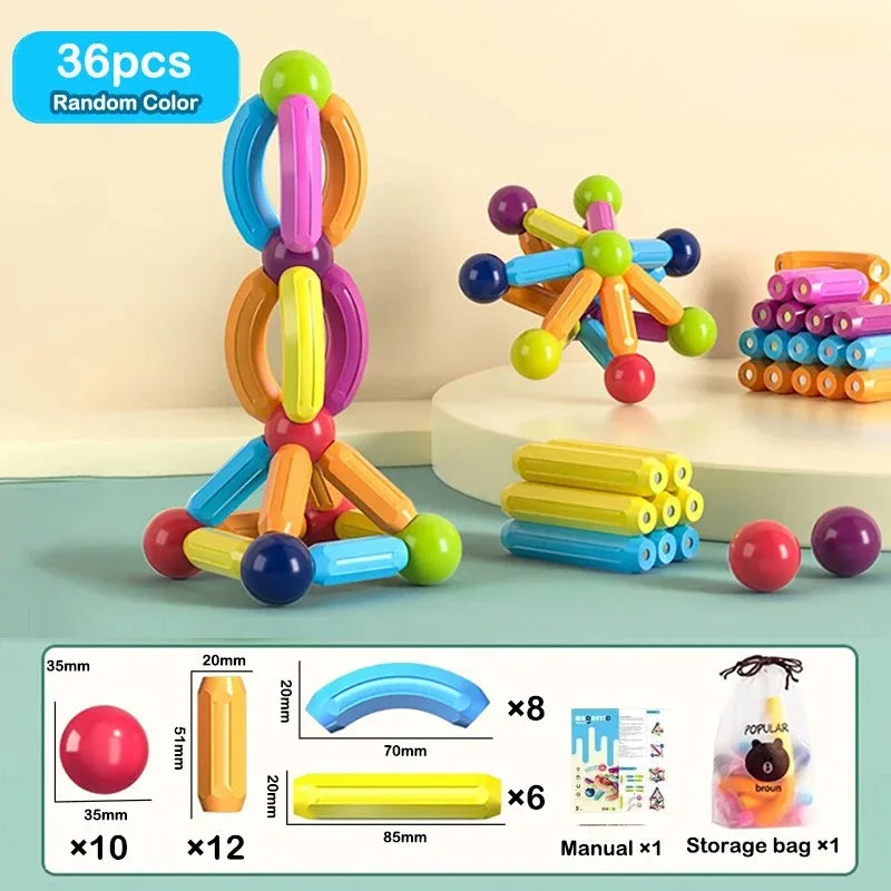 Magnetic Building Sticks and Balls Construction Set - 188 Pieces STEM Toy for Kids