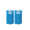 A set of blue disposable toilet brushes with replaceable heads stacked in a cylindrical container.