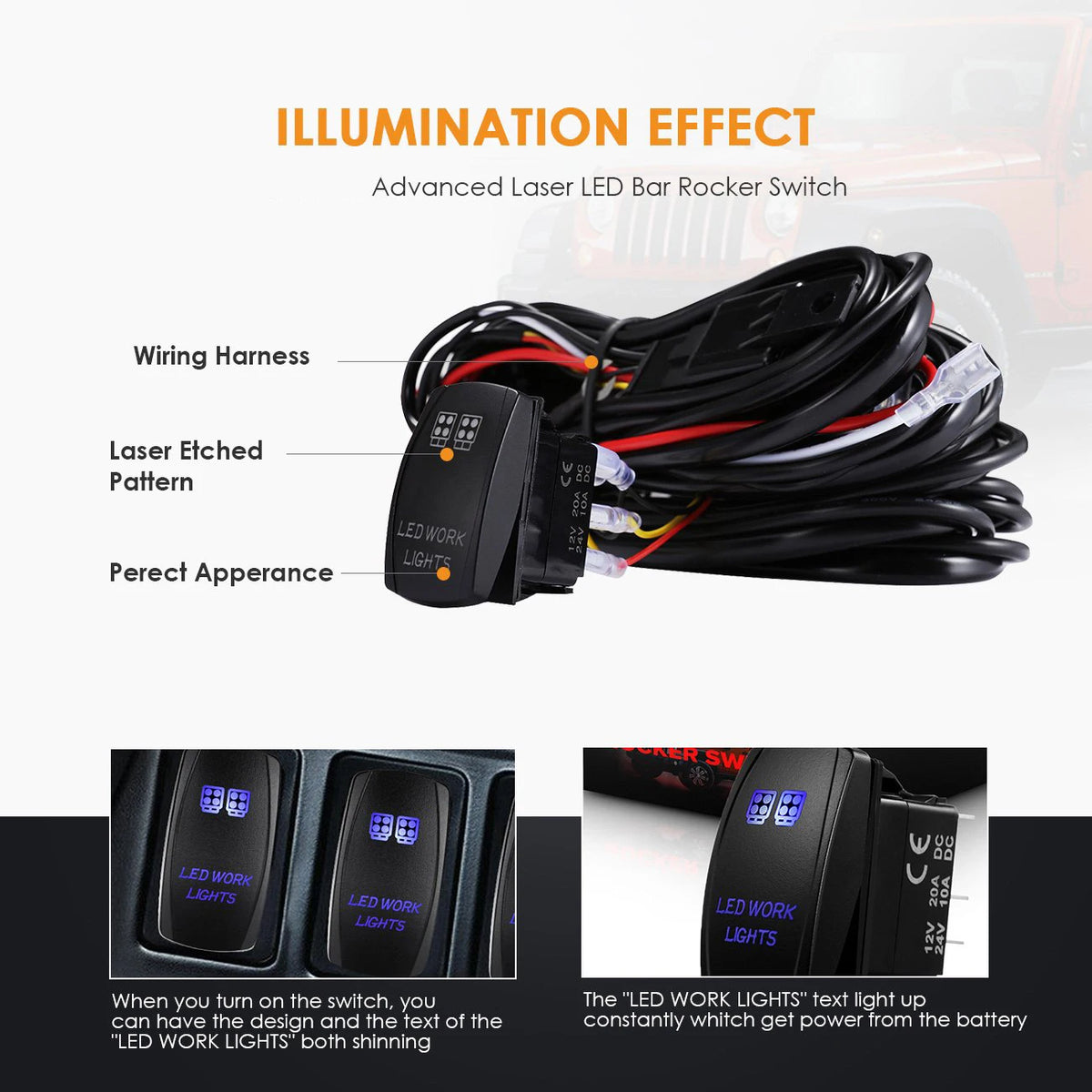 Heavy Duty 12V LED Light Bar Wiring Harness Kit with Rocker Switch and Relay