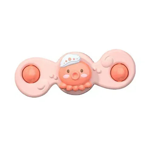 A pink spinning bath toy set for toddlers featuring a water wheel design.