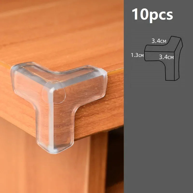 Ten silicone corner edge guards used to protect baby safety on wooden furniture.