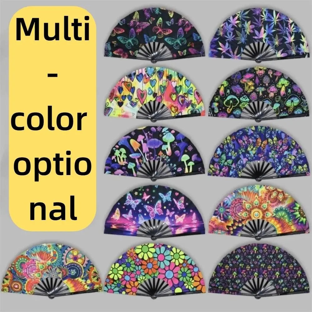 Holographic Folding Hand Fan with UV Glow Effect