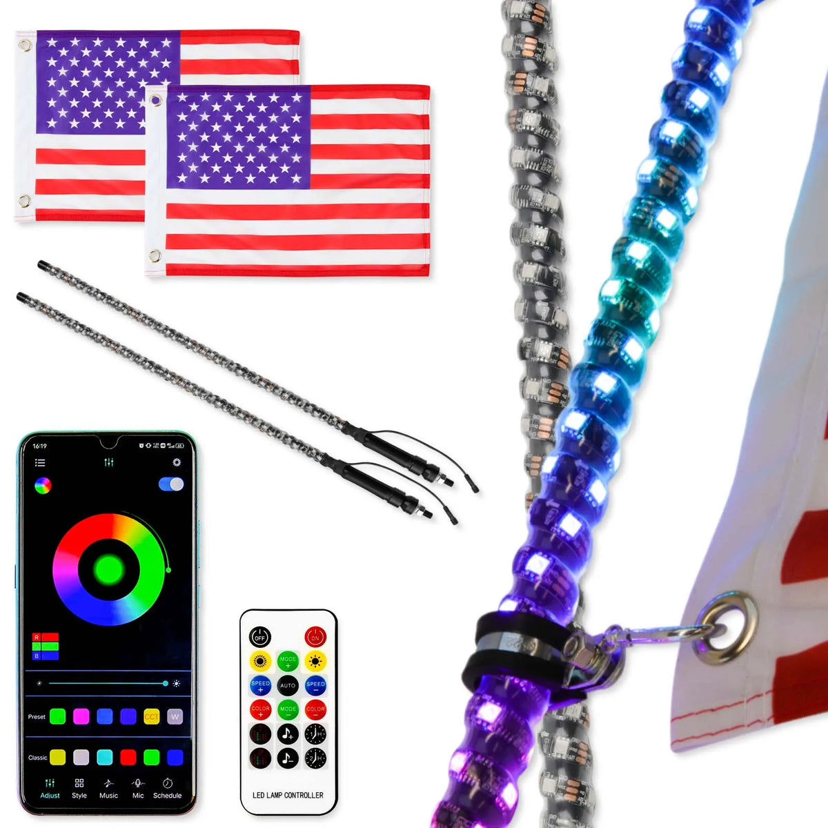 RGB LED Whip Light with Quick Release Base for Offroad Vehicles