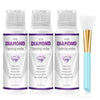 Three bottles of Diamond Painting sealer with gold caps and clear liquid inside