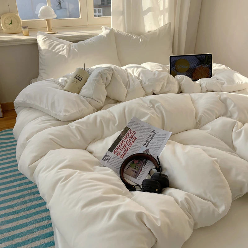 4-Piece Cotton Bedding Set with Duvet Cover, Flat Sheet, and Pillowcases
