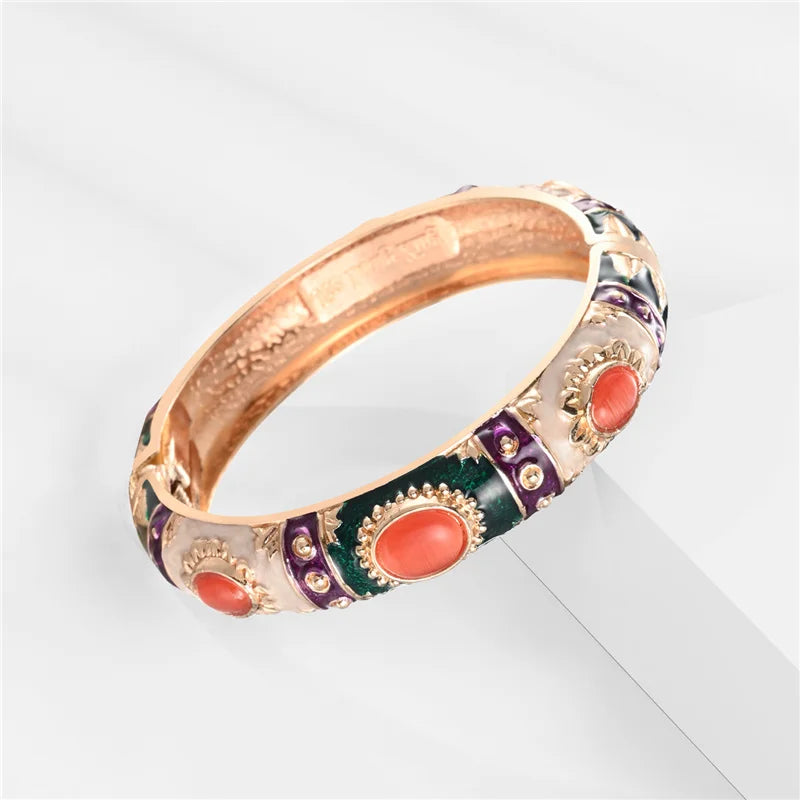 Enamel Bangle Bracelet with Rose Gold Plating