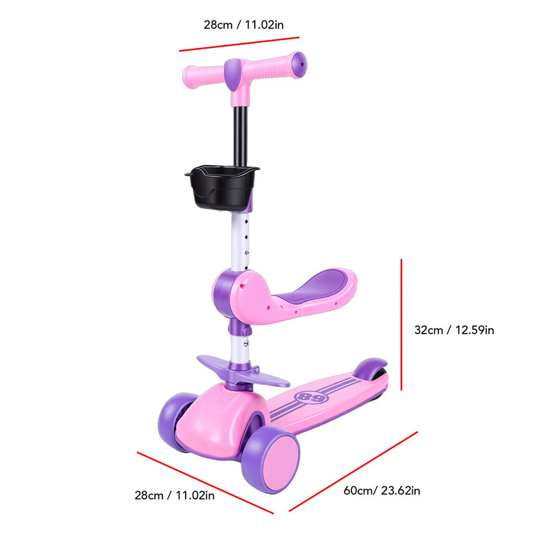 Kids 3-Wheel LED Light-Up Scooter with Adjustable Handlebar & Removable Seat