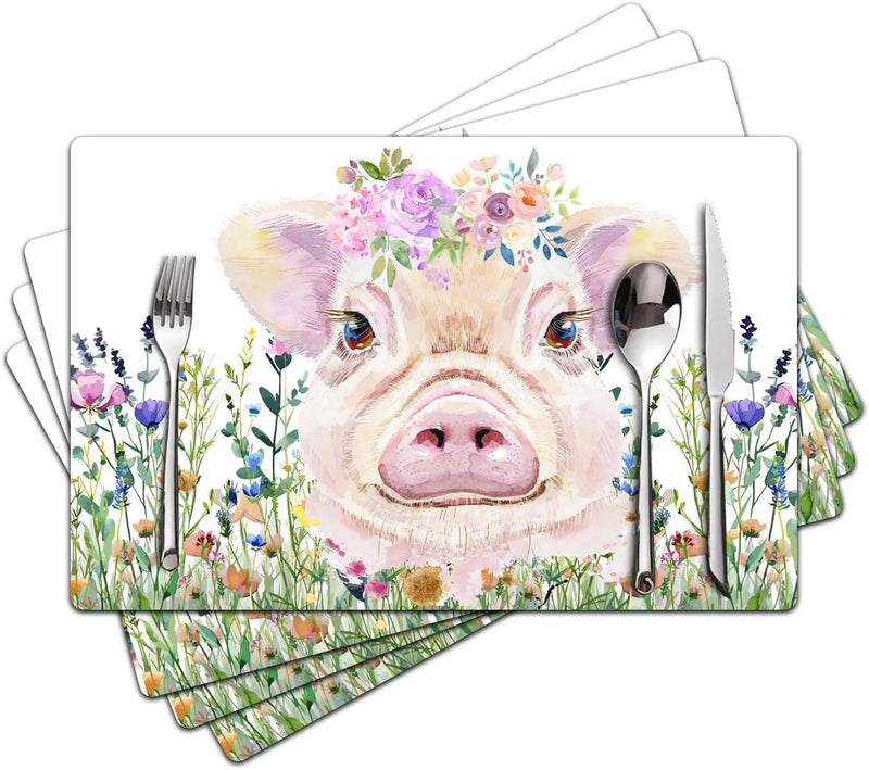 Floral Linen Placemats for Dining Table