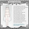 Product parameter chart showing measurements for a Minty Feather Mist Poetry Series 1/6 BJD blind box doll.