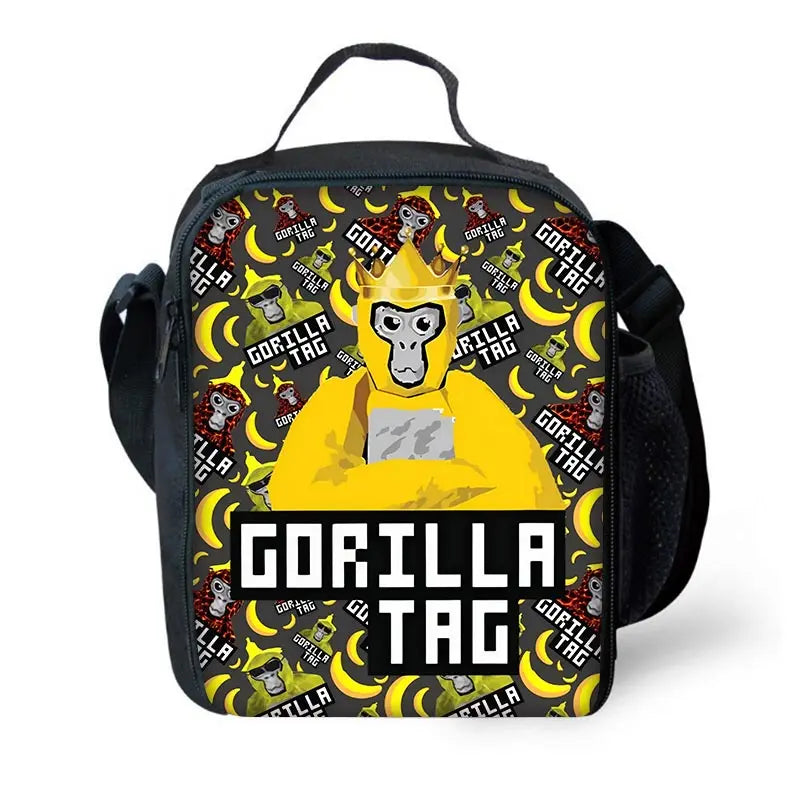 Cartoon Gorilla Kids School Backpack Set with Lunch Bag and Pencil Case