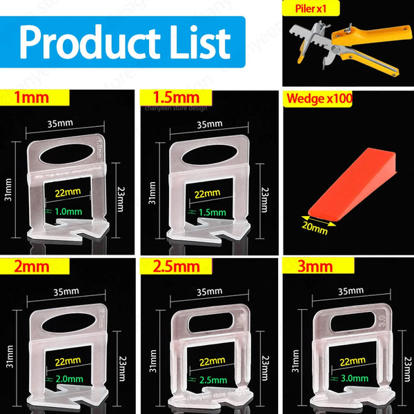 Tile Leveling System with Clips, Wedges & Pliers